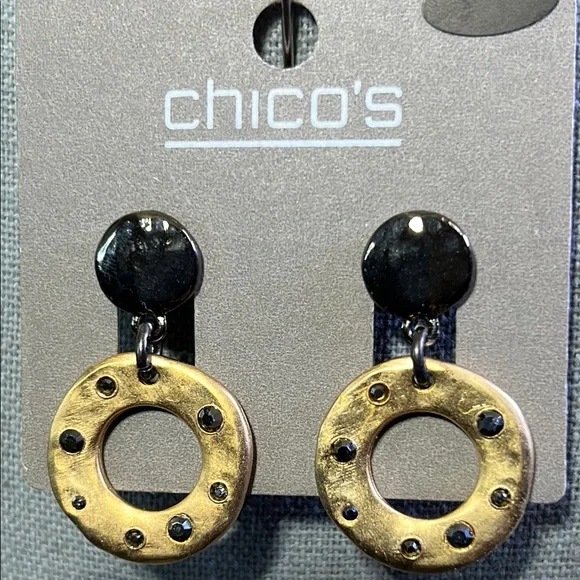 Chico's Gold and Black Textured Dangle Earrings - Picture 1 of 1